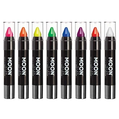 Imagen de Moon Glow Barra de pintura facial UV neón/crayón corporal, maquillaje para rostro y cuerpo: brilla intensamente bajo iluminación UV8 Unidades (Paquete 1)