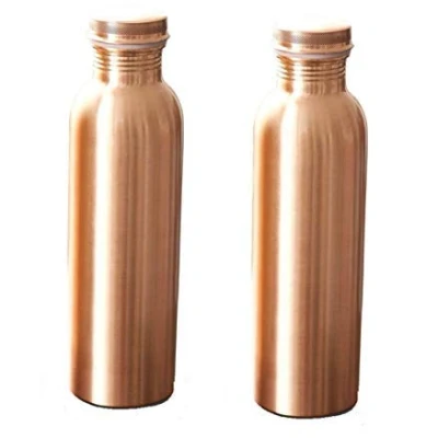 Imagen de Botella DE agua cobre puro para beneficios salud ayurvédica (sin juntas y a prueba fugas) (900 ml, llanura) SET 2 PIEZAS
