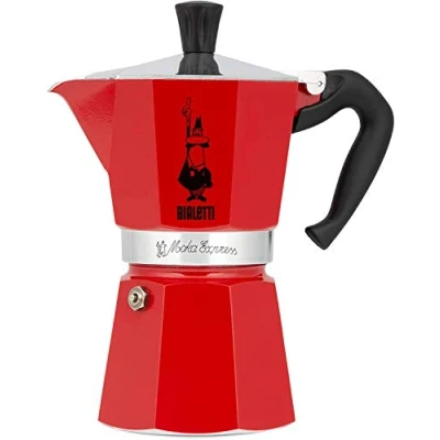 Imagen de Bialetti Moka Color: icónica cafetera espresso para estufa, café italiano real, de 3 tazas (130 ml), aluminio, rojo