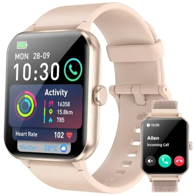 Imagen de IOWODO Reloj Inteligente Mujer, 1.85&quot; Smartwatch con Llamadas Bluetooth, Pulsómetro,Monitor de Sueño,Podómetro, 100+ Modo Deportivos Pulsera Actividad, Impermeable IP68 Smart Watch para Android iOS