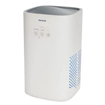Imagen de Aiwa PA 100: Purificador de Aire con Filtro H13 HEPA, Ionizador, Filtración 99,95%, Ultra Silencioso, Temporizador, 3 Velocidades Ventilación, UV LED, 17 m², Control Táctil, Blanco