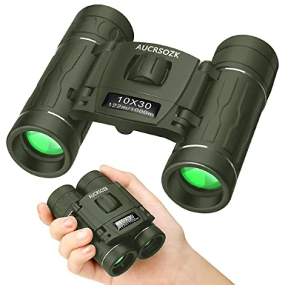 Imagen de Kids Binoculars Compact for Bird Watching Hunting with Low Night Vision AUCRSOZK 10x30 Small Mini Lightweight Folding Pocket Binocular Telescope Toy Boys and Girls Outdoor Green
