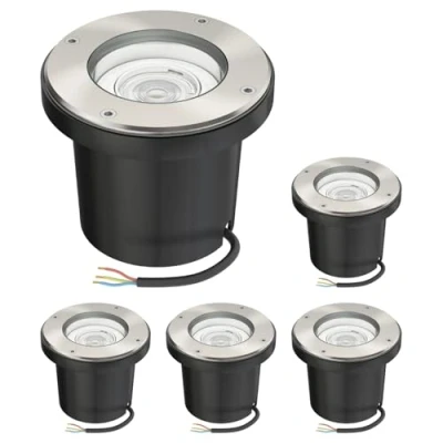 Imagen de ledscom.de 5 unidades lámpara empotrable de suelo BOFU para exteriores giratoria redonda acero inoxidable IP67 150mm Ø incl. LED (blanco cálido, 5,4W, 510lm, 50)