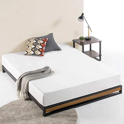 Imagen de Zinus Suzanne Cama 135x190 cm Altura 15 Somier de plataforma metal y madera con soporte listones Marrón negro