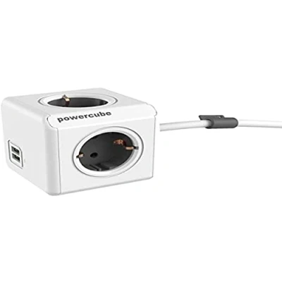 Imagen de Allocacoc PowerCube Ladrón con 4 enchufes de corriente y 2 puertos USB, blanco