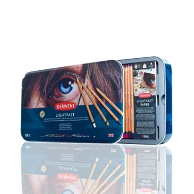 Imagen de Derwent 2306017 Set de 100 Lápices Colores Lightfast a Base Aceite, 100% Resistentes la Luz, en 1 Caja Metálica