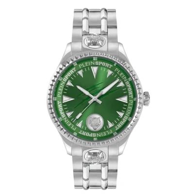 Imagen de Plein Sport Lineman Reloj analógico de cuarzo para hombre, Plata/Verde/Acero Ps5ba0624, Pulsera
