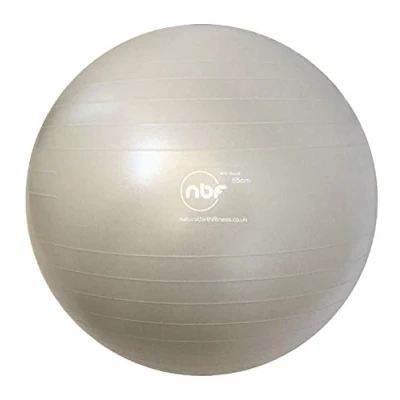 Imagen de NBF Pelota de Gymnasia 65cm, Balón Ejercicio, Nacimiento, Incluye Bomba e Instrucciones para el Embarazo, Ejercicio y Parto 65cm Plateado