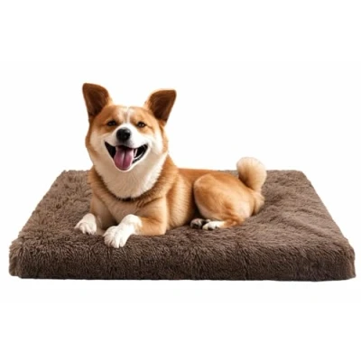 Imagen de MDDK DY Cama Lavable para Perros Medianos con Base Antideslizante Colchón Suave de Felpa Color Marrón Camello 75x50x8 cm