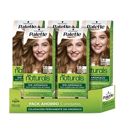 Imagen de Schwarzkopf Palette Naturals Tinte 6.0 Rubio Oscuro Coloración Permanente Sin Amoníaco Resultados de Color Natural (Pack 5)