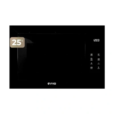 Imagen de EVVO Microondas integrable Mi45 Glass Bl, 25L de Capacidad, Grill 1200W, Puerta y Marcos Efecto Brillante, Multifunción, 8 Funciones, Temporizador 60 Minutos, Display Digital (Acabado Negro Cristral)
