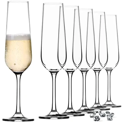 Imagen de KADAX Juego de 6 Copas Champán cristal, 200 ml, para casa, fiesta, Flauta Champagne altas, Cava transparentes
