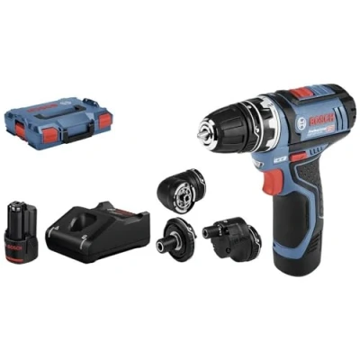 Imagen de Bosch Professional 12V System GSR 15 FC Atornillador a batería (30 Nm, 4 cabezales FlexiClick, 2 baterías x 2,0 Ah, en L BOXX)