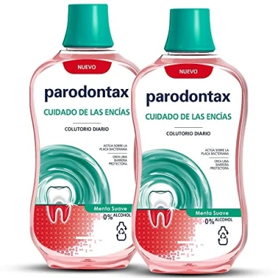 Imagen de Parodontax Enjuague Bucal, Cuidado Diario de Las Encías Actúa Sobre La Placa Bacteriana, Colutorio Menta Suave 0% Alcohol, Pack 2 Uds x 500 ml