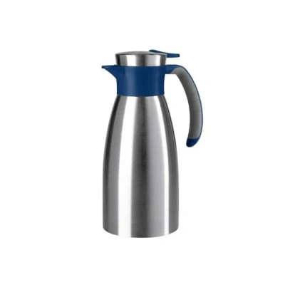 Imagen de Emsa Soft Grip N4120100 Jarra térmica (1 L, acero inoxidable, 12 horas de calor + 24 frío, a prueba fugas, mango antideslizante, color azul)