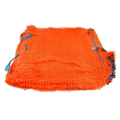 Imagen de Sacos de malla color naranja 50 cm x 78 con capacidad para hasta 30 kg cordón Raschel bolsas verduras registros leña madera,