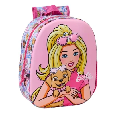 Imagen de Safta BARBIE 3D Mochila Escolar, con Diseño 3D, Adaptable a Carro, Ideal para Niños de Diferentes Edades, Cómoda y Versátil, Calidad Resistencia, 27x10x33 cm
