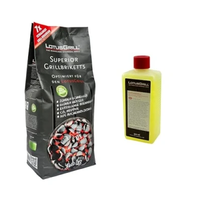 Imagen de 1 briquetas LotusGrill Superior para barbacoa de 3 kg + pasta combustión 500 ml CO2 neutro, se enciende rápidamente tiempo