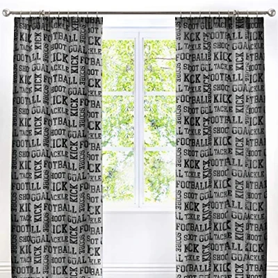 Imagen de Bedlam Cortinas Plisadas Forradas para niños, diseño de fútbol, 168 x 183 cm, Color Gris y Amarillo