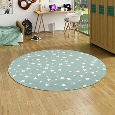Imagen de Alfombra Infantil y de Juego Redonda con diseño Estrellas Verde Menta 4 tamaños