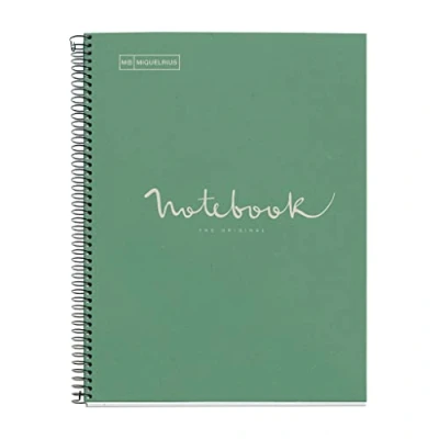 Imagen de Miquelrius Cuaderno reciclado A4, 80 Hojas de g/m², Rayado Horizontal 7 mm, Papel (recuperado Post Consumo), 1 Franja Color, 4 Taladros, Cubierta Reciclada, Eco Menta