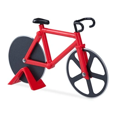 Imagen de Relaxdays Cortapizzas, Cortador de Pizza Bicicleta, Cuchilla Masa Acero Inoxidable, 11,5 x 18 3 cm, Rojo