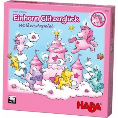 Imagen de HABA 304539 Unicornio Glitzerglück Juego de apilamiento Nubes con Unicornios y Madera, a Partir 4 años