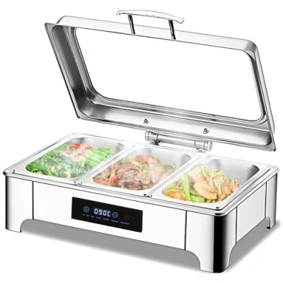 Imagen de VFDZ 9L Chafing Dish Electrico de Acero Inoxidable, Calentador Comida para Buffet con Ajuste Inteligente Temperatura, Tapa Visible(B, 1/3 Pan)