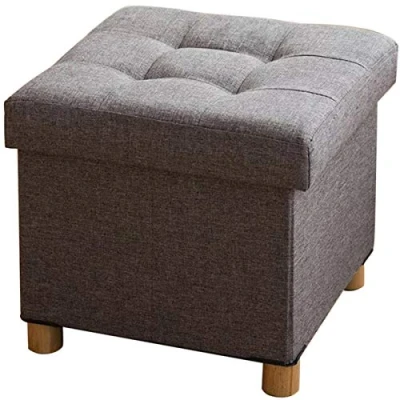 Imagen de BRIAN &amp; DANY Baúl Plegable Cuadrado Taburete de Almacenamiento Tapizado en Esponja con Patas Madera Maciza, 38 x cm, Gris