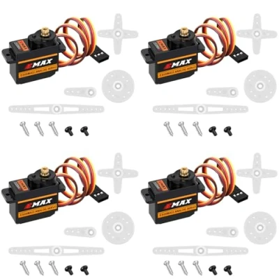 Imagen de Hawk’S Work Micro Servo 9g, Kit Motorreductor Metalico para Brazo Robot Avión RC Helicóptero Coche Barco, Proyecto Stem &amp; Raspberry Pi (Emax ES08MA II) (4 Pcs)