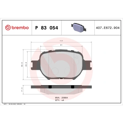 Imagen de BREMBO P 83 054 Juego de pastillas freno excl. contacto avisador desgaste sin accesorios TOYOTA: Celica VII Coupé, Corolla Verso