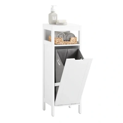 Imagen de SoBuy Cesto para Ropa Sucia Armario Multifuncional de Baño Mueble Suelo con 1 y Estante Abierto Blanco 30 x 90 cm BZR122 W ES