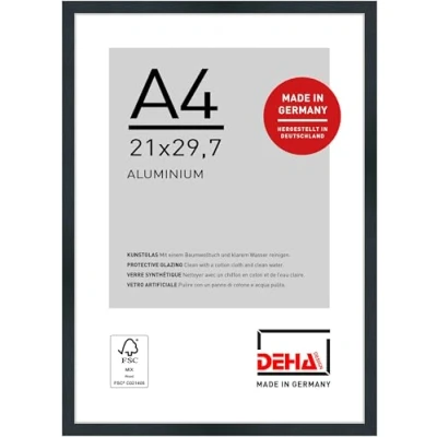 Imagen de DEHA Design marco de aluminio Tribeca, 21x29,7 cm (A4), Estructura Negro Mate