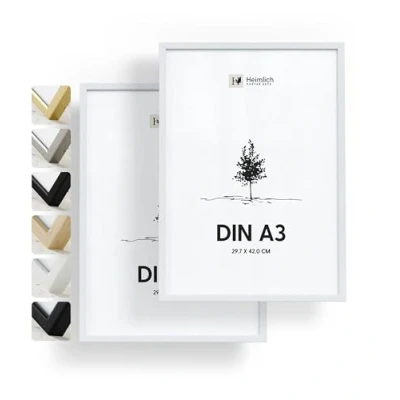 Imagen de Heimlich® 2xMarco de fotos A3 Blanco Madera marcos cuadros Vidrio Acrílico Irrompible Grano Visible Duradero Fácil Colgar Para Decoración Pared y Hogar marco