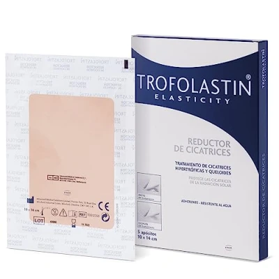 Imagen de Trofolastin Reductor de cicatrices parche poliuretano reduce y previene hipertróficas o queloides quemaduras cortes 5 apositos 10x14cm