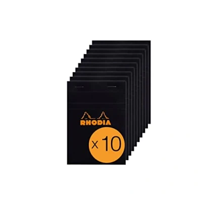Imagen de RHODIA 132009C Bloc Notes Agrafé N13 Black A6 Petits Carreaux 80 Feuilles Détachables Papier Clairefontaine 80G Couverture en Carte Enduite Paquet de 10 blocs