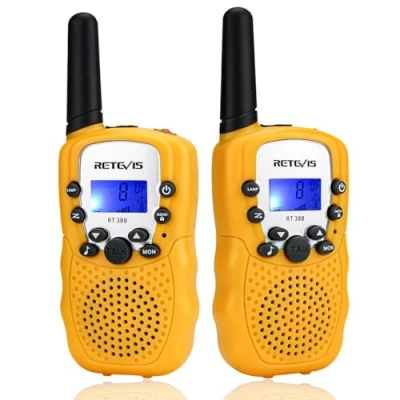 Imagen de Retevis RT388 Walkie Talkie Niños, Juguetes Regalo de Largo Alcance 3 a 12 Años, 8 Canales LCD Pantalla VOX Función Linterna para Cámping Vacaciones Actividades Escolares (Amarillo,1 Par)
