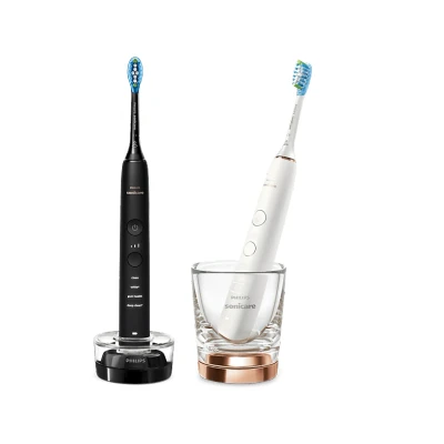 Imagen de Cepillo eléctrico Philips DiamondClean 9000 HX9914/57, 2 unidades, Tecnología sónica, Sensor de presión, Temporizadores intuitivos, Negro y oro rosa