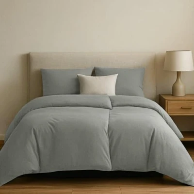 Imagen de Dreamzie Funda Nordica Algodon 135x200 Antracita Ropa de Cama, 2X Edredon y Almohada 80x80 Algodón Reforzado 4 Piezas