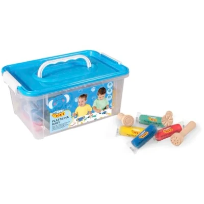 Imagen de Jovi Plastilina Baby Baúl con 20 Pastillas de 38g Colores Rojo, Verde, Azul y Amarillo + 9 Sellos Madera Herramientas modelaje para niños a Partir 12 Meses (371/20)