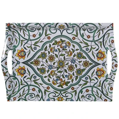 Imagen de DRW Bandeja Rectangular de melamina con Asas y Dibujo arabesco tamaño Grande 5x31x44 cm