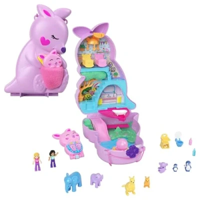 Imagen de Polly Pocket Bolso y Estuche 2 en 1 Mamá Canguro bebé Joey, con muñecas, Mascotas Accesorios, Juguete +4 años (Mattel HKV50)