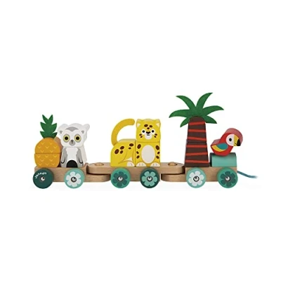 Imagen de Janod Tropik Pulling Stick Train Tropical Express Juguete de madera para niños, Talla: One Size, Multi coloured