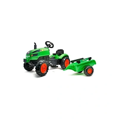 Imagen de FALK Pedales X Tractor con Remolque A Partir de 2 años Fabricado en Francia Capó abatible Volante direccional bocina 2048AB, Multicolor (2048AB)
