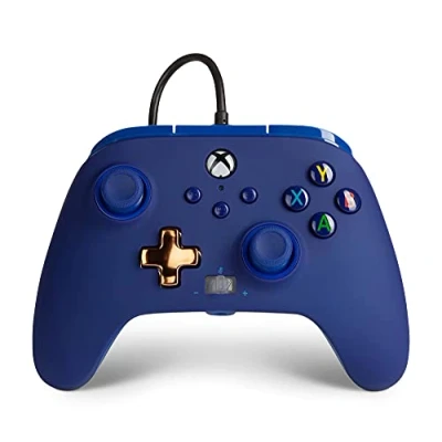 Imagen de mando Xbox PowerA Enhanced, Para Series X/S, Cable, USB, Jack 3.5 mm, Azul Medianoche