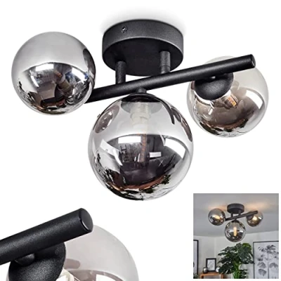 Imagen de lámpara de techo Chariton, metal/vidrio en color negro/humo, moderna con pantallas vidrio auténtico/vidrio ahumado, 3 luces, x G9, sin bombilla(s)