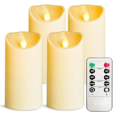 Imagen de YIWER velas LED sin llama, parpadeantes para interiores y exteriores, funcionan con pilas, temporizadores remotos, no se derriten, vela de plástico marfil 3.15 pulgadas profundidad x 6