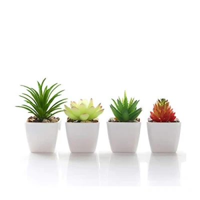 Imagen de Veryhome Fake Suculentas Plantas Artificiales En Macetas Mini Cuadradas Blancas para Jardín de Casa Decoración Verde (Maceta plástico)
