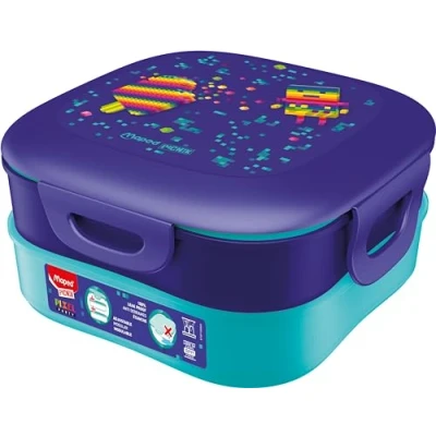 Imagen de Maped Picnik Caja de almuerzo infantil Pixel Party 2 compartimentos modulares, con 1 compartimento impermeable, fácil limpiar en el lavavajillas 1,4 L