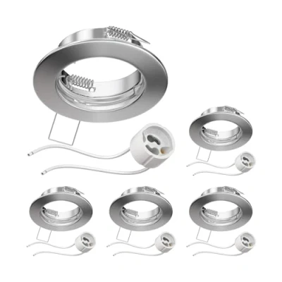 Imagen de ledscom.de 5 piezas marco empotrable de techo FERE cromo mate (LED/Halógeno/GU10/MR16/PAR16/50mm) incl. casquillo GU10